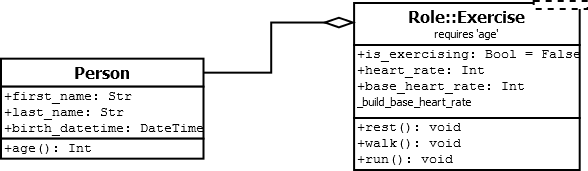 UML class diagram of Person class and Exercise Role